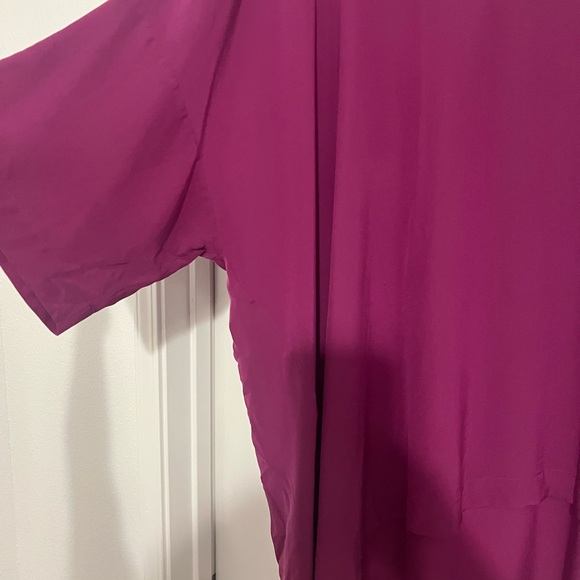 Eskandar silk 3/4 sleeve bateau neck tunic in purple magenta pink - Picture 2 of 5